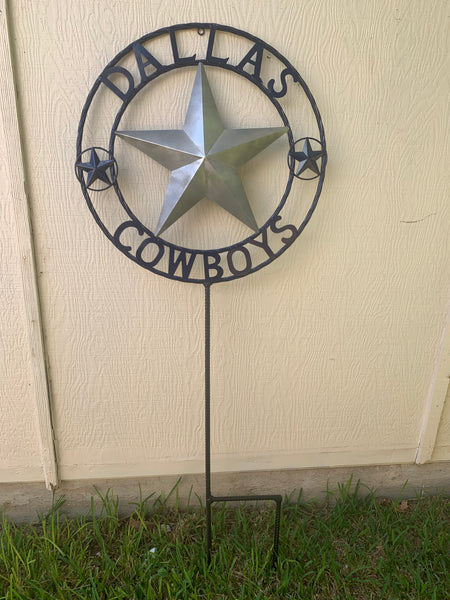 24" STAR & 34" STAKE DALLAS COWBOYS DECOR METAL ART WESTERN HOME WALL DECOR ALL SILVER & NAVY BLUE WITH 34" STAKE