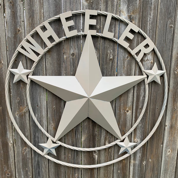 LOPEZ CUSTOM STAR NAME BARN METAL STAR 3d TWISTED ROPE RING WESTERN HOME DECOR RUSTIC  BRONZE HANDMADE 24",32",34",36",40",42",44",46",50"