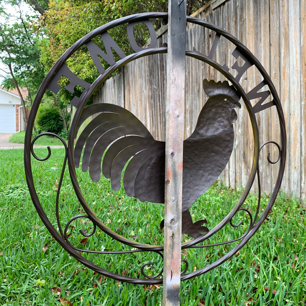 WELCOME 24" ROOSTER & METAL SCROLL STYLE WESTERN HOME DECOR HANDMADE NEW-#EH10143