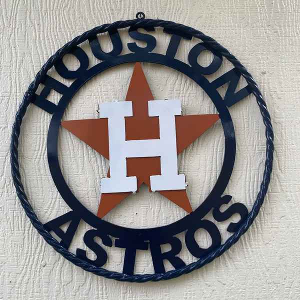12",18",24",32",36" HOUSTON ASTROS ORANGE & NAVY  BLUE CUSTOM METAL VINTAGE CRAFT WALL ART HANDMADE
