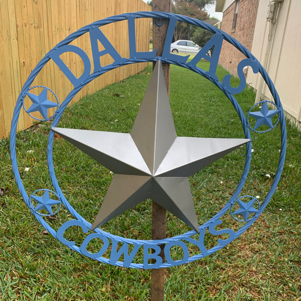 DALLAS COWBOYS LIGHT BLUE & SILVER DECOR METAL ART WESTERN HOME WALL DECOR SIZE:24",32",36",40",42",44",46",50"