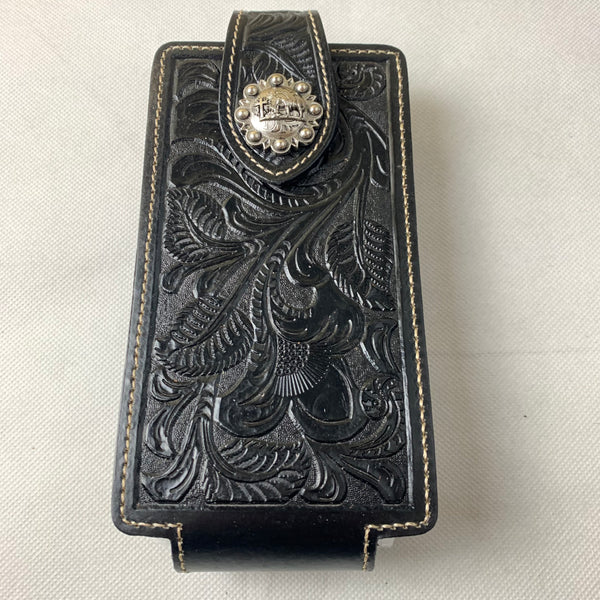 #WS341D 7" COWBOY PRAYER BLACK LEATHER POUCH EXTRA LARGE  BELT LOOP HOLSTER CELL PHONE CASE UNIVERSAL OVERSIZE--FREE SHIPPING
