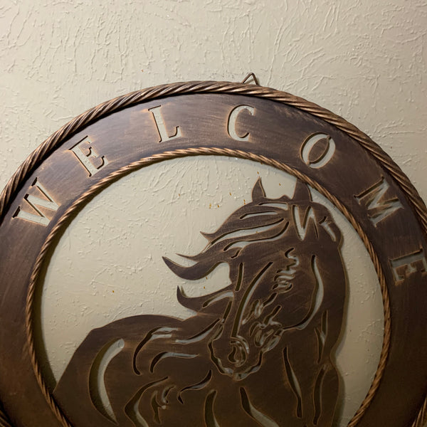 23" WELCOME RANCH HORSE METAL WALL DECOR WESTERN HOME DECOR HANDMADE NEW