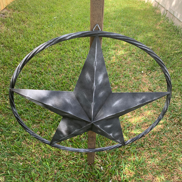 RUSTIC BLACK DISTRESSED TWO TONE BARN LONE STAR ROPE RING METAL WALL ART WESTERN HOME DECOR HANDMADE