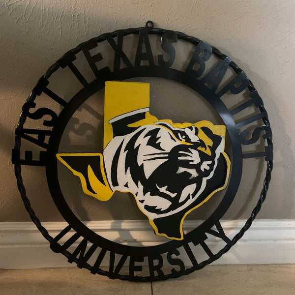 EAST TEXAS BAPTIST UNIVERSITY METAL CUSTOM VINTAGE CRAFT SIGN WALL ART TEAM HANDMADE