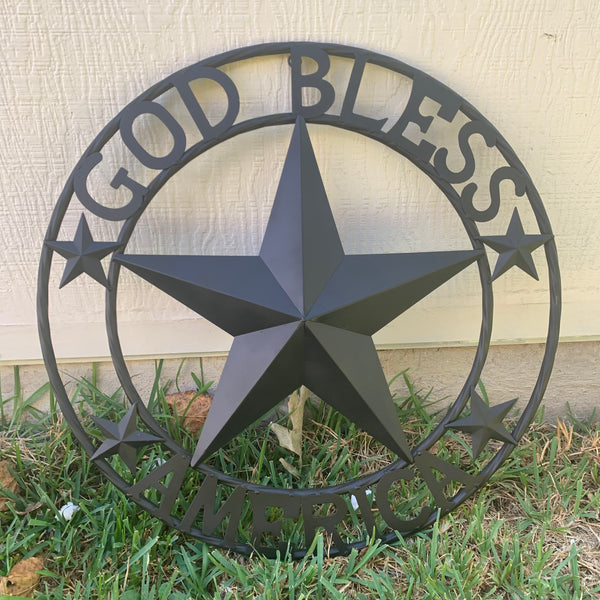 GOD BLESS AMERICA BLACK METAL BARN LONESTAR TWISTED RING METAL ART WESTERN HOME DECOR HANDMADE NEW-#EH10487