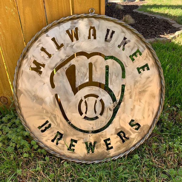 24" MILWAUKEE BREWERS RAW METAL WIDE BAND DISC STYLE CUSTOM METAL VINTAGE CRAFT TEAM SIGN HANDMADE