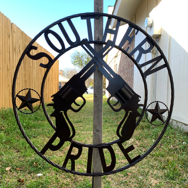 #SI_XL2132 SOUTHERN PRIDE 24" GUNS PISTOLS BROWN METAL WALL ART WESTERN HOME DECOR NEW