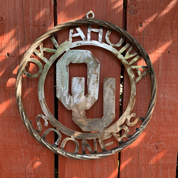 12", 18", 24", 32" OU OKLAHOMA SOONERS RAW METAL CUSTOM VINTAGE CRAFT WALL ART TEAM SIGN HANDMADE