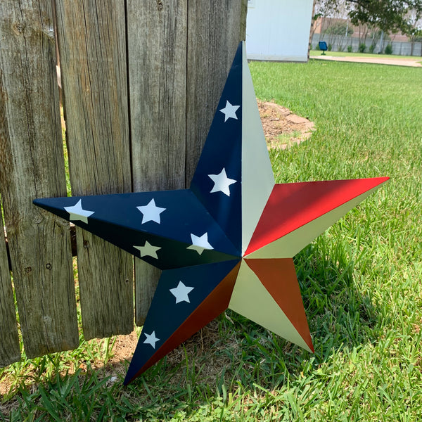 12",16",24",30",36" USA AMERICAN FLAG STAR STYLE #1 RED WHITE & BLUE METAL BARN STAR WALL ART HANDMADE STYLE# 1