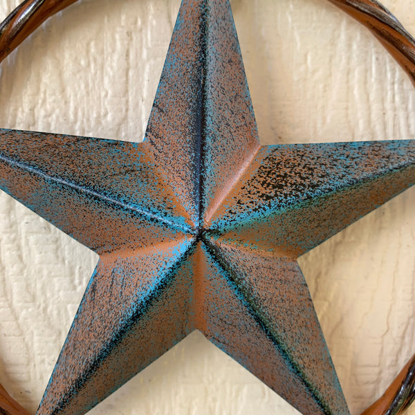 TURQUOISE DISTRESSED BARN METAL STAR WESTERN HOME DECOR ART HANDMADE