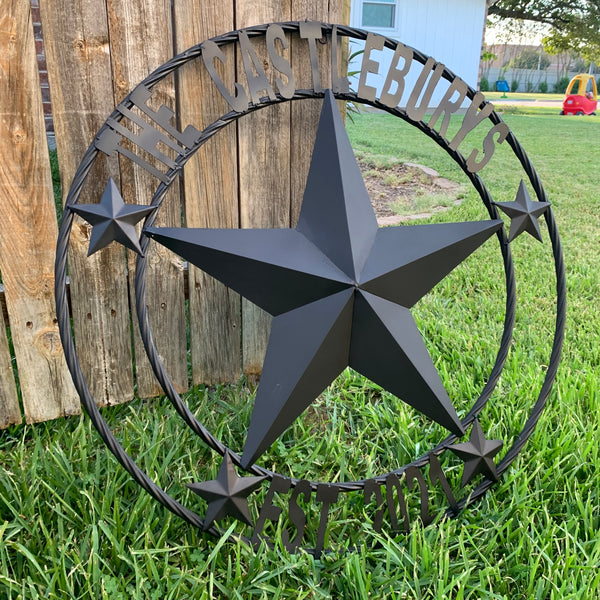 #EH10197 GOD BLESS TEXAS BARN STAR METAL LONESTAR TWISTED ROPE RING WESTERN HOME DECOR HANDMADE NEW