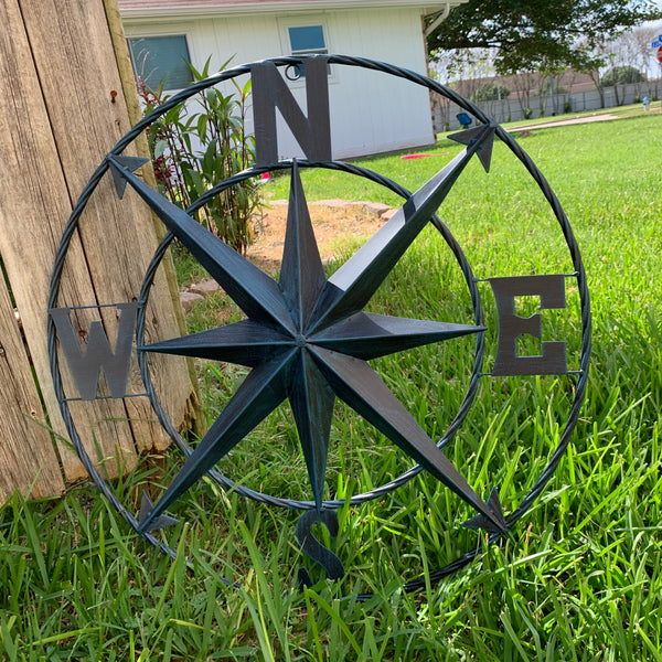 #SI_B8235 COMPASS NAVY BLUE 24" METAL SIGN WESTERN HOME DECOR HANDMADE NEW