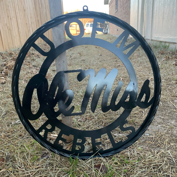 12",18",24",32" OLE MISS REBELS MISSISSIPPI BLACK CUSTOM VINTAGE METAL CRAFT TEAM SIGN HANDMADE RUSTIC BLACK