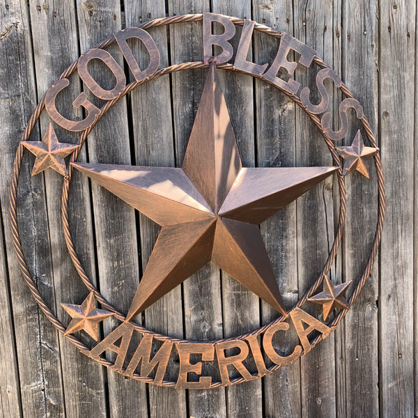 #EH10488 GOD BLESS AMERICA BARN METAL STAR WESTERN HOME DECOR HANDAMDE NEW