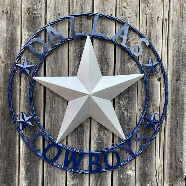 DALLAS COWBOYS SILVER & NAVY BLUE BARN STAR CUSTOM METAL VINTAGE LONE STAR WESTERN HOME DECOR HANDMADE 24",32",36",40",42",44",46",48",50"