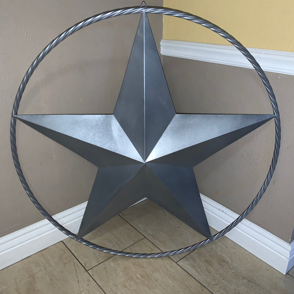 12",16",24",32",34", 36",38",40",48",60",72",96" RUSTIC GREY BARN LONE STAR WITH TWISTED ROPE RING METAL WALL ART WESTERN HOME DECOR VINTAGE RUSTIC CRAFT NEW