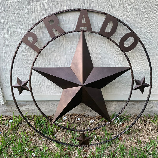 LOPEZ CUSTOM STAR NAME BARN METAL STAR 3d TWISTED ROPE RING WESTERN HOME DECOR RUSTIC  BRONZE HANDMADE 24",32",34",36",40",42",44",46",50"