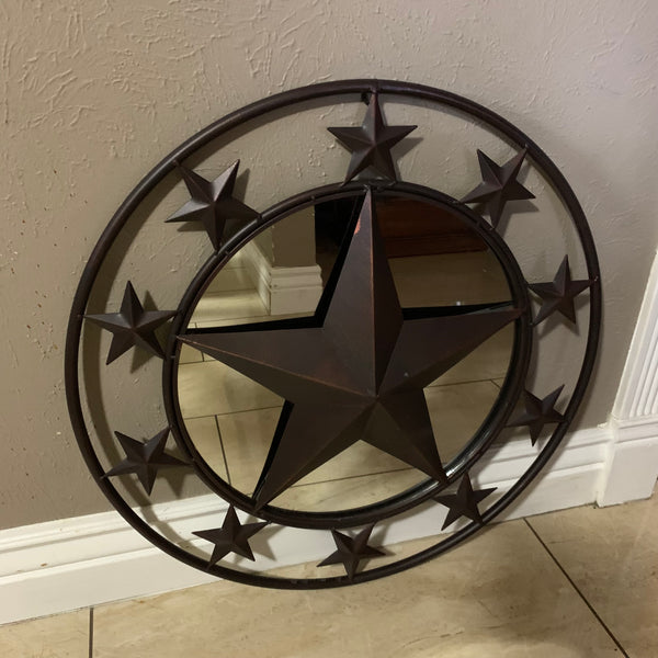 24" MULTI STAR WITH MIRROR METAL ART WESTERN HOME WALL DECOR RUSTIC BROWN NEW HANDMADE