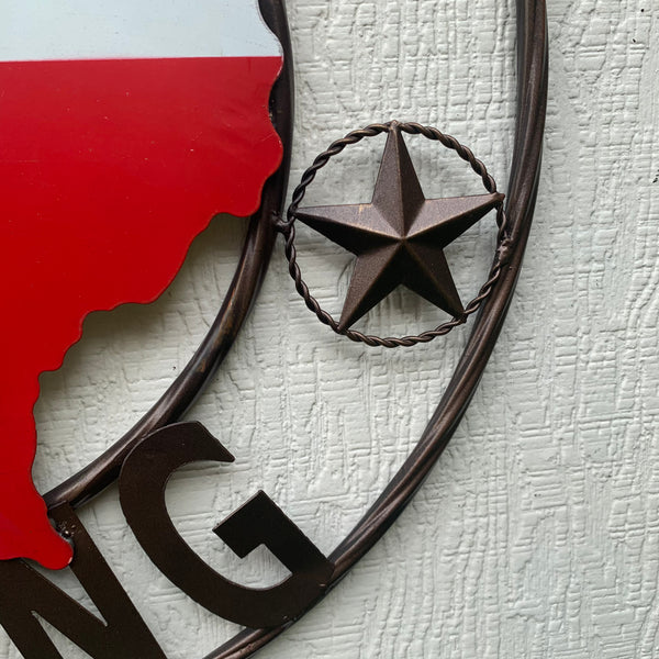24" TEXAS STRONG BARN METAL WALL ART SIGN WESTERN HOME DECOR RED WHITE BLUE HANDMADE