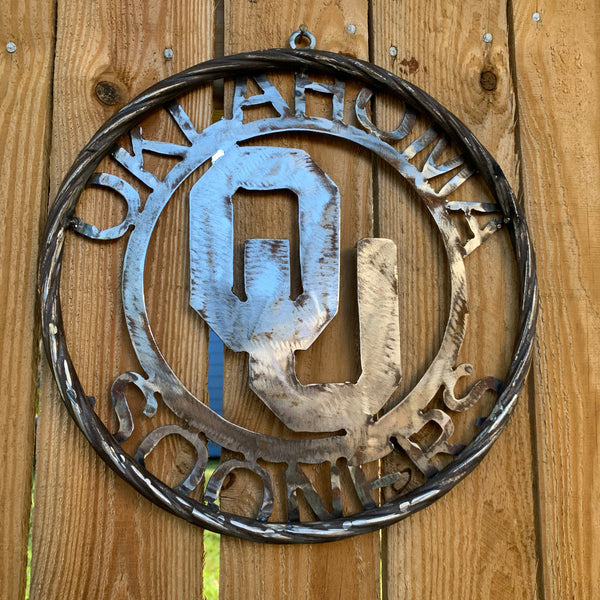 12", 18", 24", 32" OU OKLAHOMA SOONERS RAW METAL CUSTOM VINTAGE CRAFT WALL ART TEAM SIGN HANDMADE