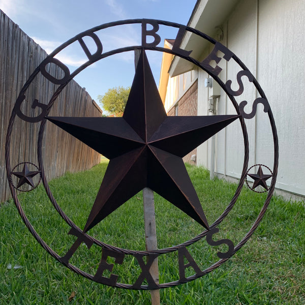 #EH10197 GOD BLESS TEXAS BARN STAR METAL LONESTAR TWISTED ROPE RING WESTERN HOME DECOR HANDMADE NEW