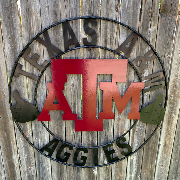 TEXAS A&M, GIGEM AGGIES THUMBS UP METAL CUSTOM VINTAGE CRAFT TEAM SIGN HANDMADE