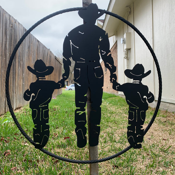 24" FATHER & 2 SON LASER CUT METAL WALL ART CUSTOM VINTAGE CRAFT RUSTIC BLACK HAND MADE