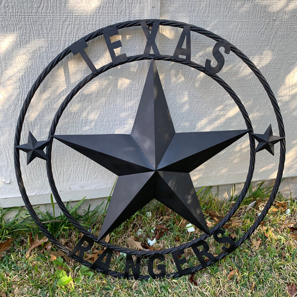 TEXAS RANGERS BLACK LONE STAR METAL TEAM WESTERN HOME DECOR CRAFT