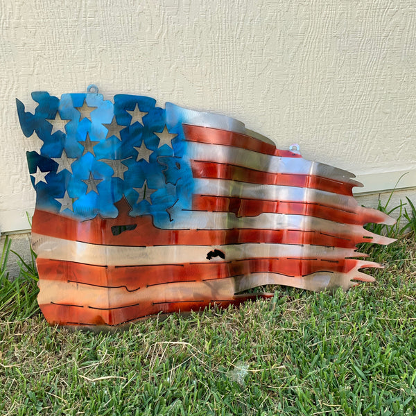 AMERICAN USA TATTERED Flag USA Metal Art Large Western Home Decor New Art