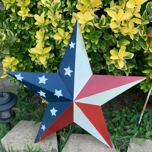 12",16",24",30",36" USA AMERICAN FLAG STAR STYLE #1 RED WHITE & BLUE METAL BARN STAR WALL ART HANDMADE STYLE# 1