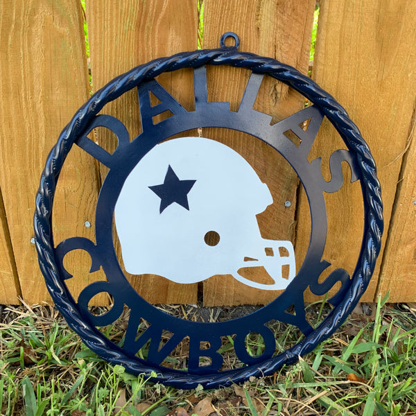 12", 18", 24", 32" DALLAS COWBOYS HELMET SIGN NAVY BLUE & WHITE METAL CUSTOM VINTAGE CRAFT WALL ART TEAM SIGN HANDMADE