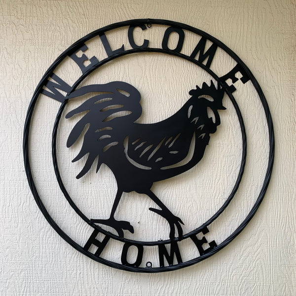 YOUR CUSTOM NAME BLACK ROOSTER LASERCUT METAL ART WITH RING DESIGN WESTERN METAL ANIMAL ART HOME WALL DECOR BRAND NEW