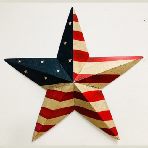 AMERICAN USA FLAG STAR CRACKLE PAINT METAL WALL ART WESTERN HOME DECOR, HANDMADE  9",12",16",24",30",36"