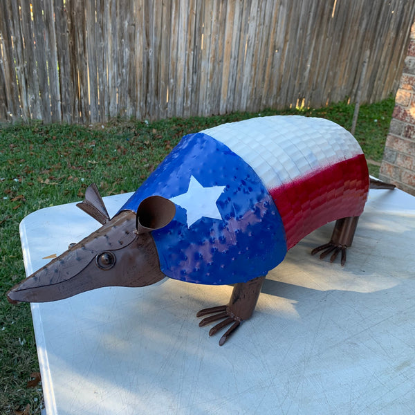 30",22",14",10" TEXAS FLAG ARMADILLO GARDEN ANIMAL SCULPTURE METAL DECOR ORNAMENT PATRIOTIC DECOR