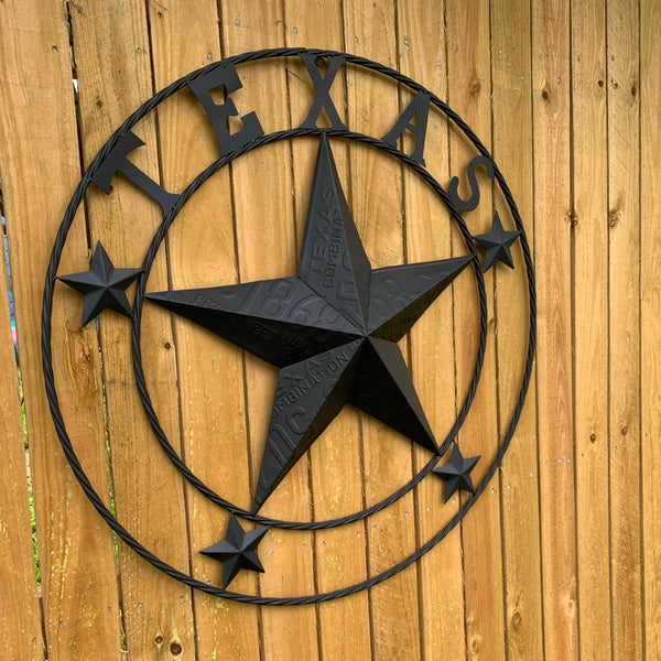 24", 32", 34", 40" TEXAS LICENSE PLATE RUSTIC BLACK BARN STAR METAL WALL WESTERN HOME DECOR RUSTIC TEXAS ART NEW