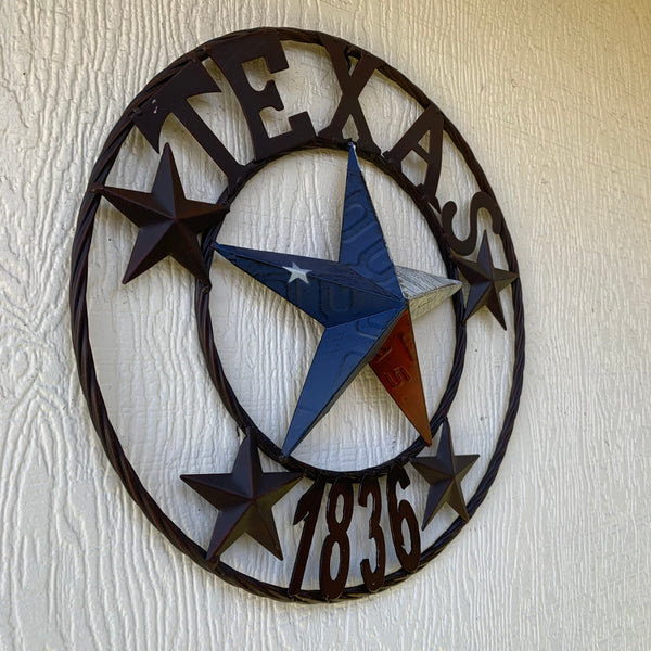 16", 24", 32", 34", 40" TEXAS 1836 LICENSE PLATE FLAG BARN STAR METAL WALL WESTERN HOME DECOR RED WHITE BLUE ART