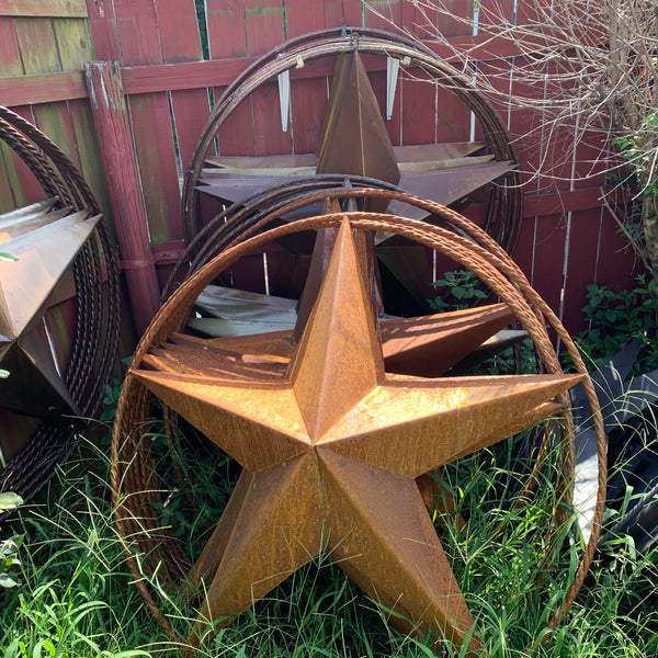 #EH10507 TEXAS GIANT 8,6,5,4 FOOT NATURAL RUSTIC SEALED UNPAINTED LARGE OVERSIZE METAL LONESTAR GENUINE RUST PATINA LONE STAR TWISTED ROPE RING 4,5,6,8 FOOT