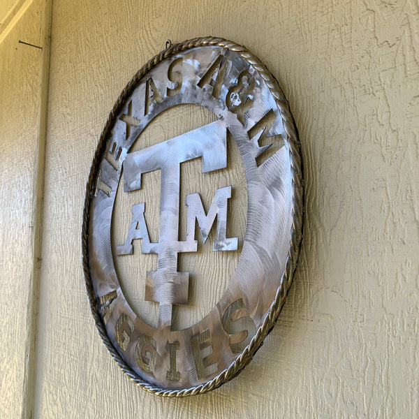 24" TEXAS A&M WIDE BAND RAW METAL CUSTOM VINTAGE CRAFT WALL ART TEAM SIGN HANDMADE