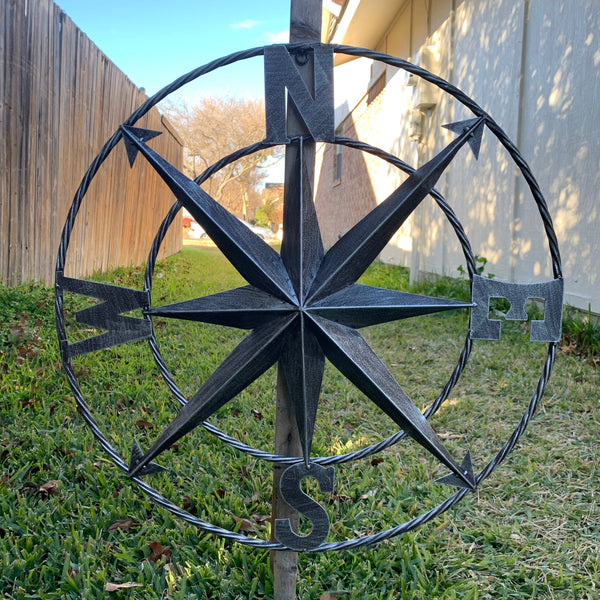 #SI_B8235 COMPASS 24" GREY METAL SIGN WESTERN HOME DECOR HANDMADE NEW