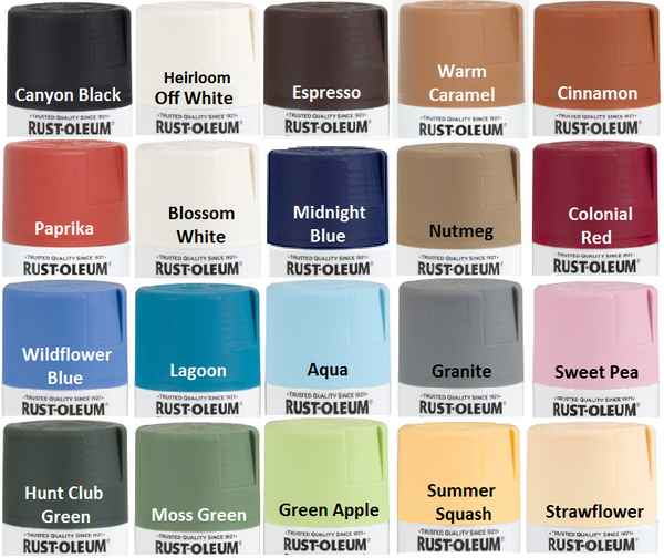 CUSTOM COLOR OPTIONS RUSTOLEUM OIL ENAMEL PAINT CHART RUSTIC FLAT SATIN & MORE