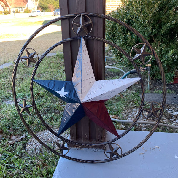 24" LICENSE PLATE MULTI STAR RED WHITE BLUE METAL BARN STAR WESTERN HOME DECOR NEW