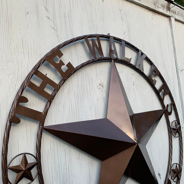 THE WALKERS STYLE YOUR CUSTOM FAMILY NAME STAR METAL BARN STAR ROPE RING WESTERN HOME DECOR VINTAGE RUSTIC BRONZE NEW HANDMADE 24",32",34",36",40",42",44",46",50"