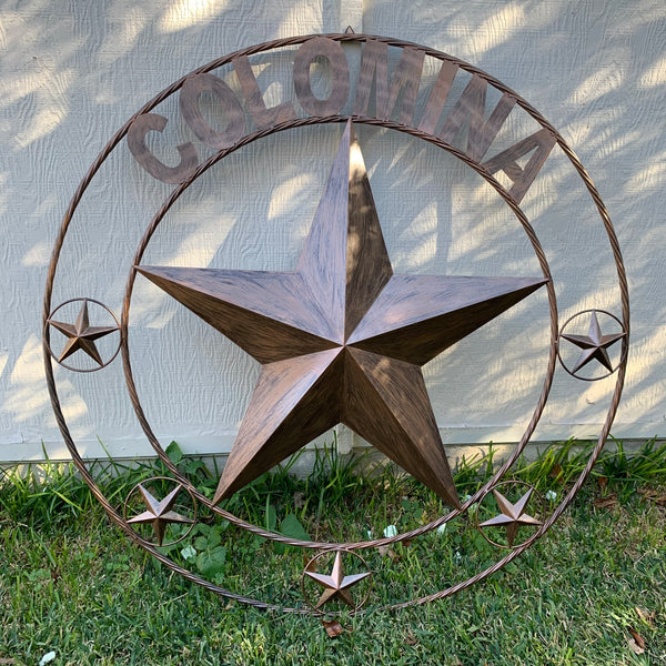 LOPEZ CUSTOM STAR NAME BARN METAL STAR 3d TWISTED ROPE RING WESTERN HOME DECOR RUSTIC  BRONZE HANDMADE 24",32",34",36",40",42",44",46",50"