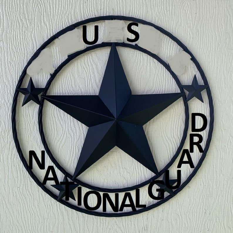 US  NATIONAL GUARD 3d BARN STAR CUSTOM NAME STAR VINTAGE METAL CRAFT ART WESTERN HOME DECOR RUSTIC BROWN SIZE:24",32",36",40",42",44",46",50"