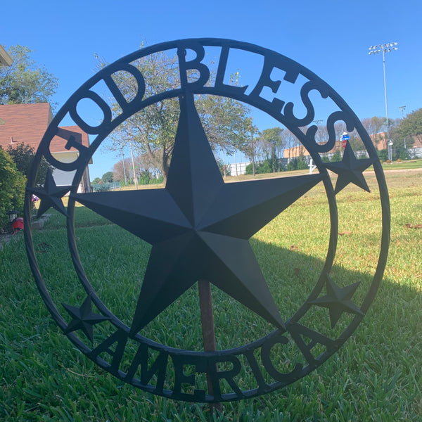 GOD BLESS AMERICA BLACK METAL BARN LONESTAR TWISTED RING METAL ART WESTERN HOME DECOR HANDMADE NEW-#EH10487