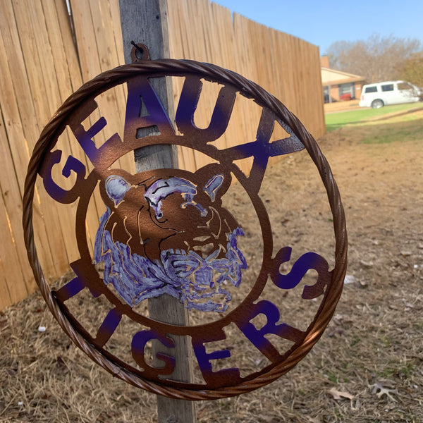 12",18",24",32" GEAUX TIGERS CUSTOM VINTAGE METAL CRAFT TEAM WALL ART HANDMADE