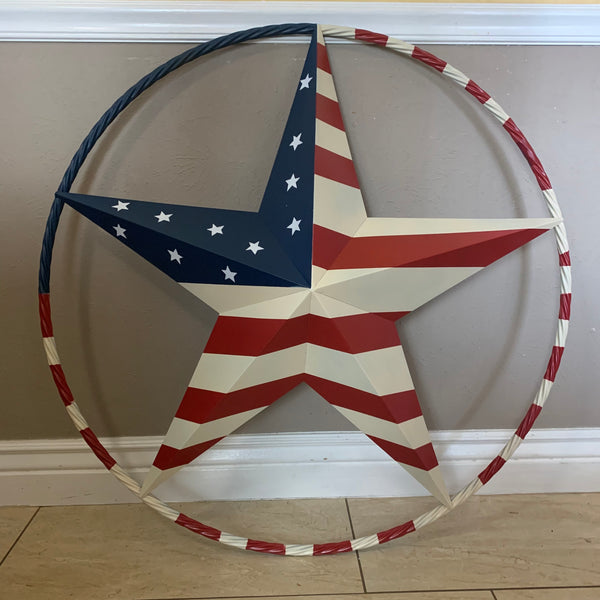 USA AMERICANA FLAG STAR METAL RED WHT BLUE STAR WESTERN HOME DECOR HANDMADE 12",16",24",32"36",38",40",48"