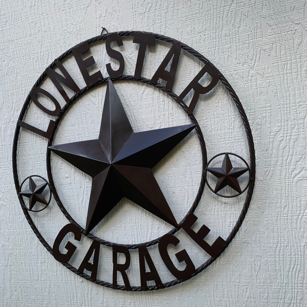 LONESTAR GARAGE STYLE CUSTOM BARN NAME STAR LONESTAR GARAGE METAL NAME BARN STAR WITH TWISTED ROPE RING 3d STAR ART WESTERN HOME DECOR RUSTIC BROWN