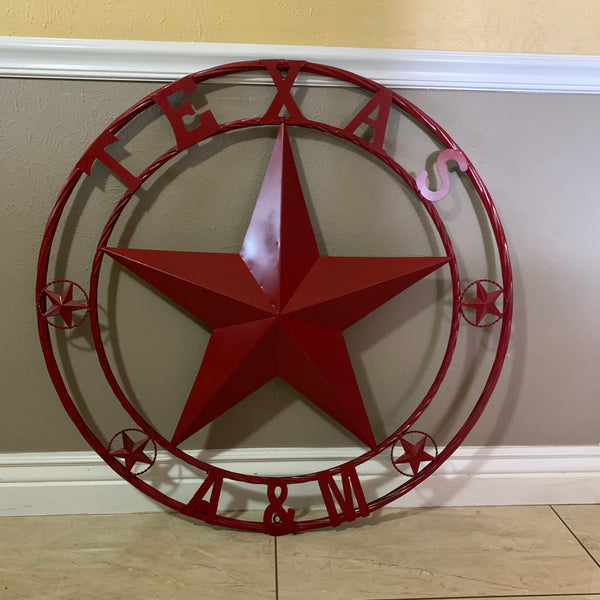 TEXAS A&M BURGUNDY RED BARN LONE STAR METAL CUSTOM VINTAGE CRAFT TEAM STAR WESTERN HOME DECOR HANDMADE SIZE:24",32",36",40",42",44",46",50"